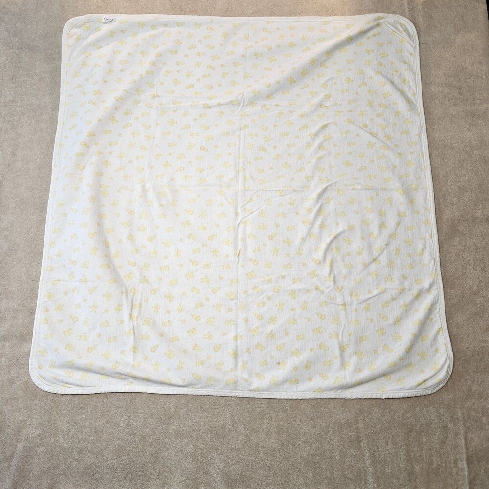 Carter's Vintage Baby Receiving Blanket Yellow Duck Bunny Bear 36x36 100% Cotton